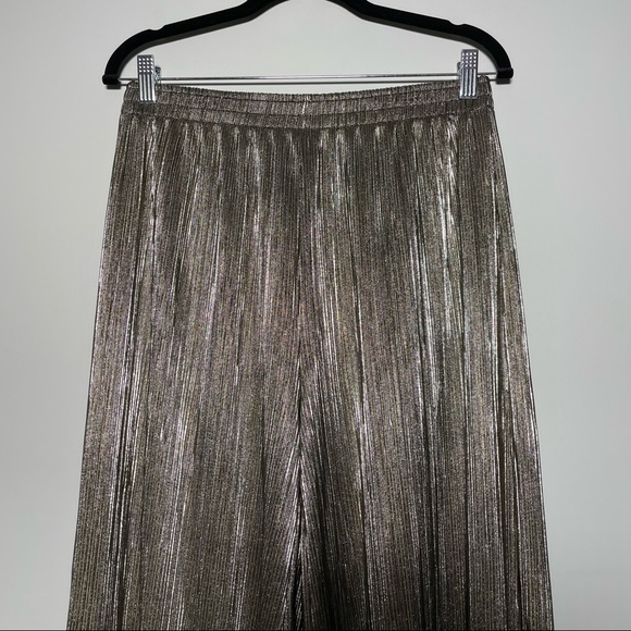 Torn By Ronny Kobo Gold Metallic Wide Leg Palazzo Pants Elastic Waist Size M - Picture 3 of 8